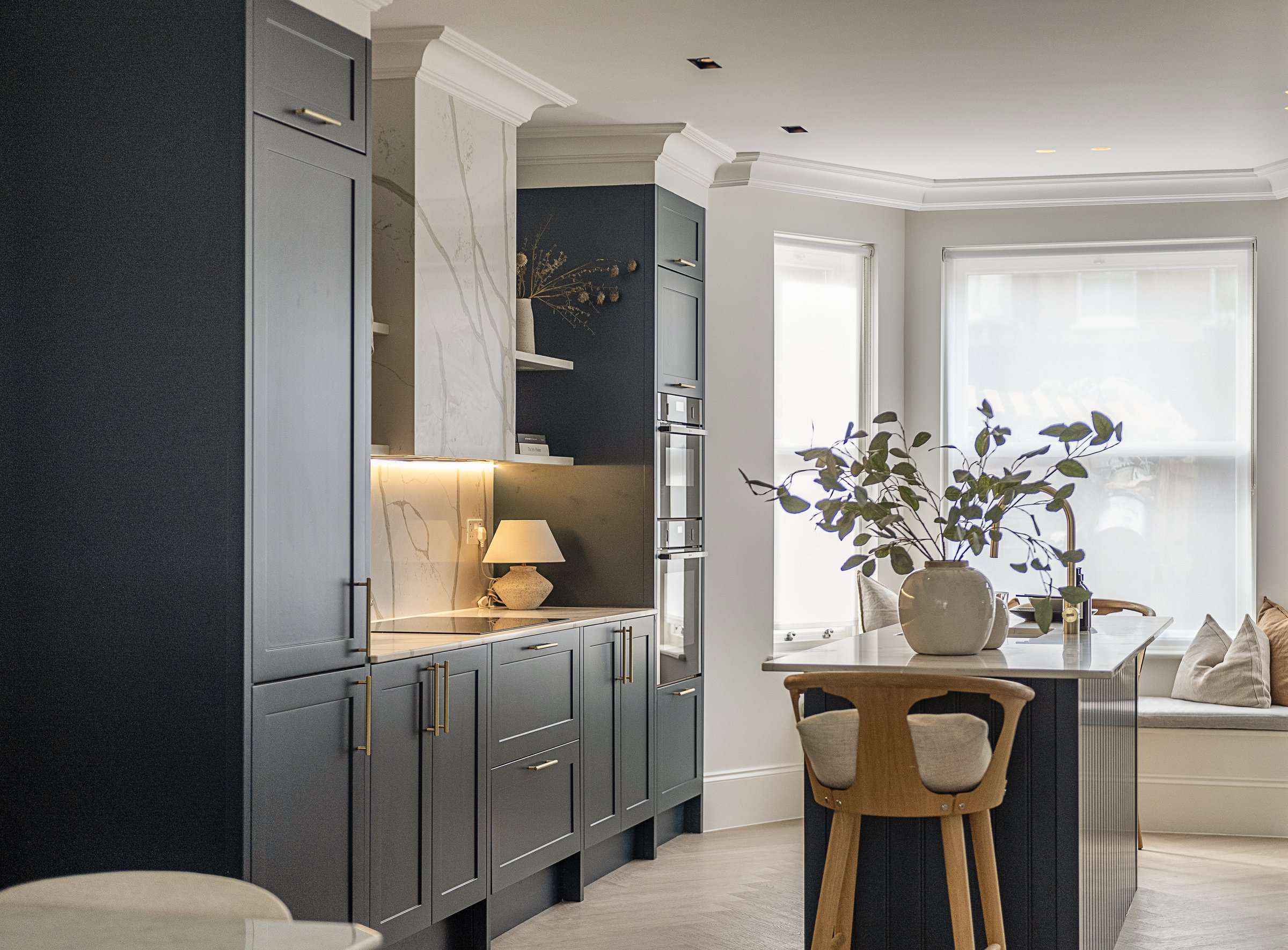 Rosemont House show home living room with neutral palette and contemporary styling — designed by Ademchic