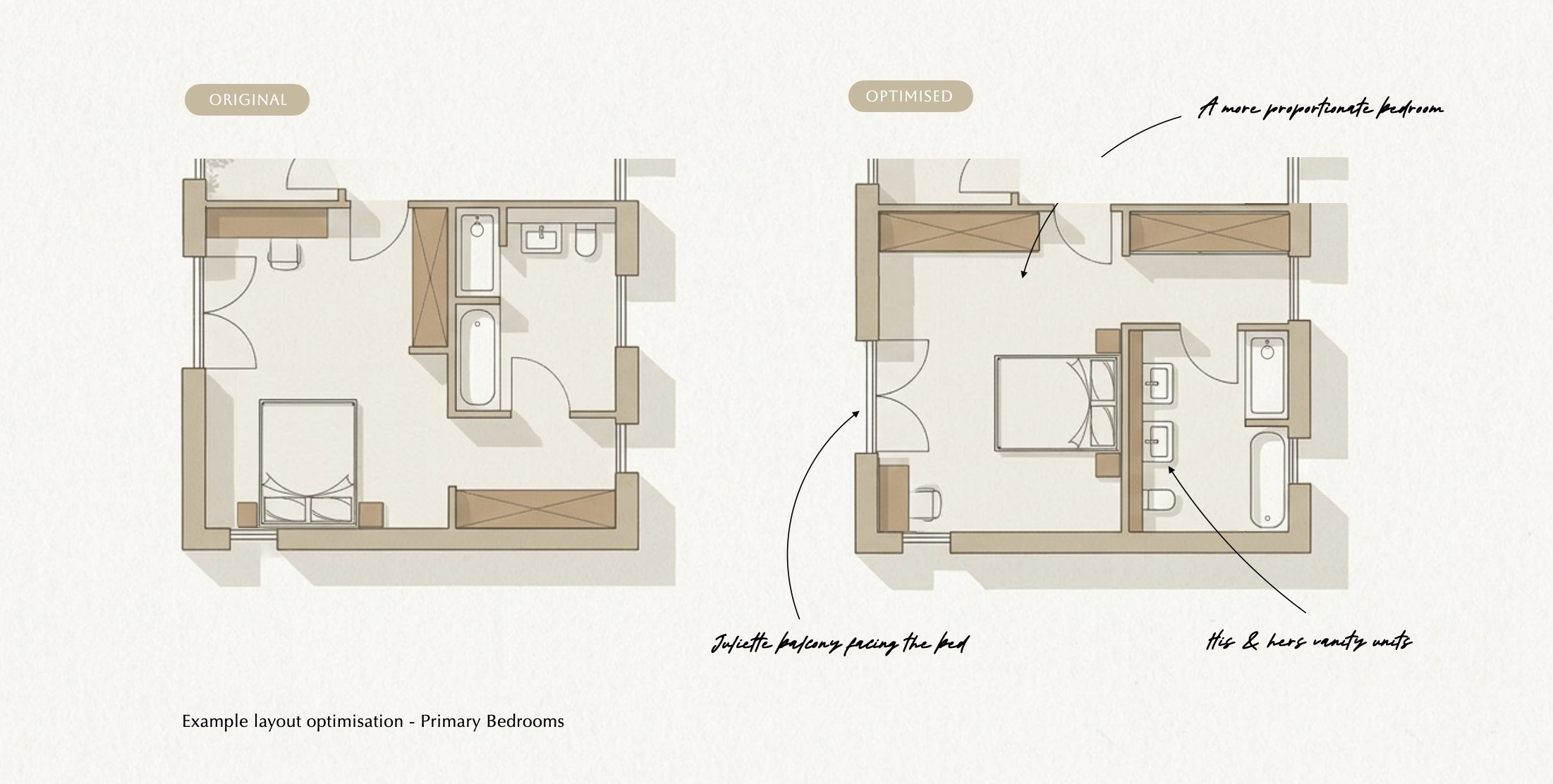 Alfold Gardens primary suite floor plan before and after — walk-in wardrobe and ensuite added by Ademchic