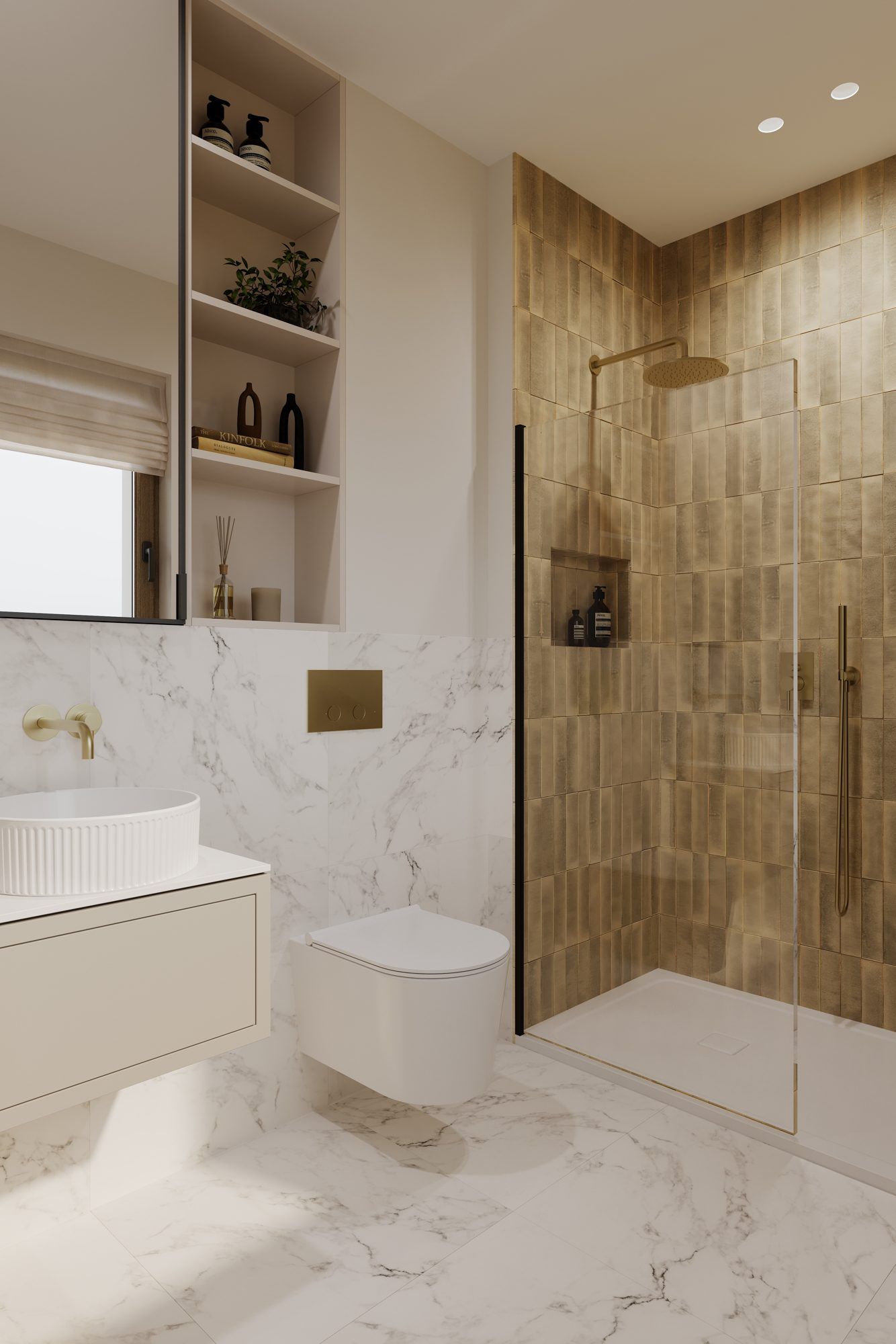 Chapman Collection en-suite bathroom with marble tiles — specification by Ademchic